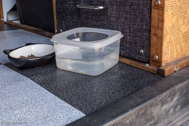 Splash proof water bowl for road tripping cats